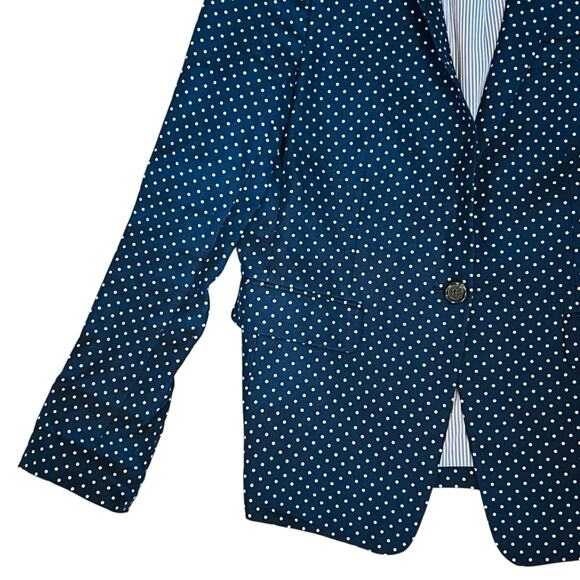 J. Crew Women’s Sz 8 Navy Blue Dot Regent Blazer Linen Single Button - Picture 6 of 15